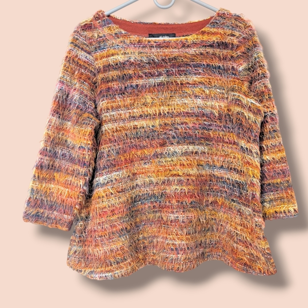 Ali Miles Petite Colorful Fuzzy Knit Long Sleeve Pullover Sweater M Artsy
